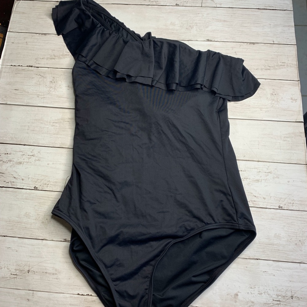 DKNY Ruffled One Arm SwimSuit 12 Black